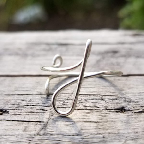 Initial Ring j (lowercase) | Dainty Adjustable Wire Wrapped Ring