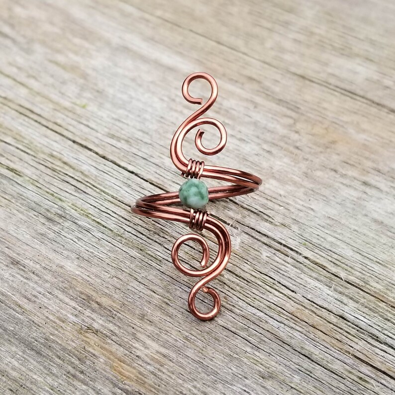 Wire Wrapped Ring Handmade Ring Delicate Ring Boho Ring Unique Ring Cosmic Spiral Ring with Jasper African Turquoise Stone