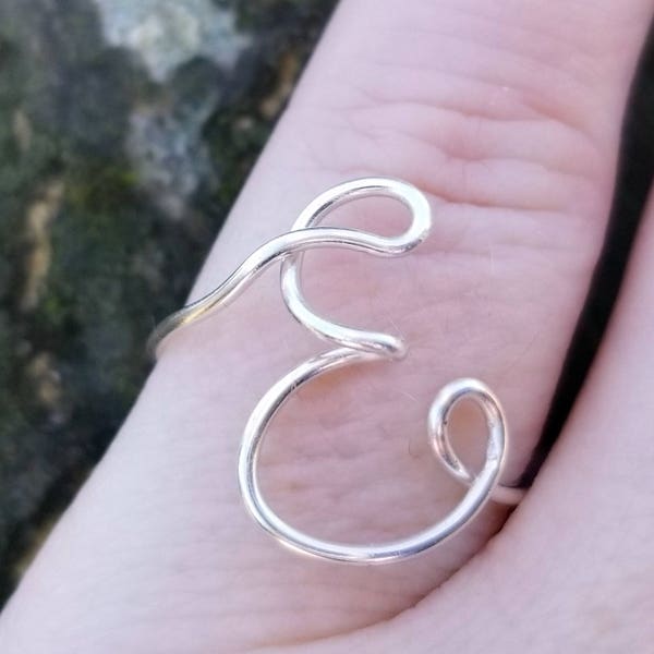 Initial Ring E | Dainty Adjustable Wire Wrapped Ring | Show Some Self Love or Give To Someone You Love | Letter Ring E