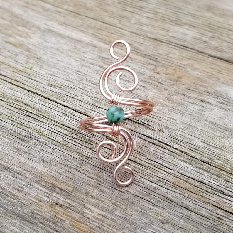 Wire Wrapped Ring Handmade Ring Delicate Ring Boho Ring Unique Ring Cosmic Spiral Ring with Jasper African Turquoise Stone