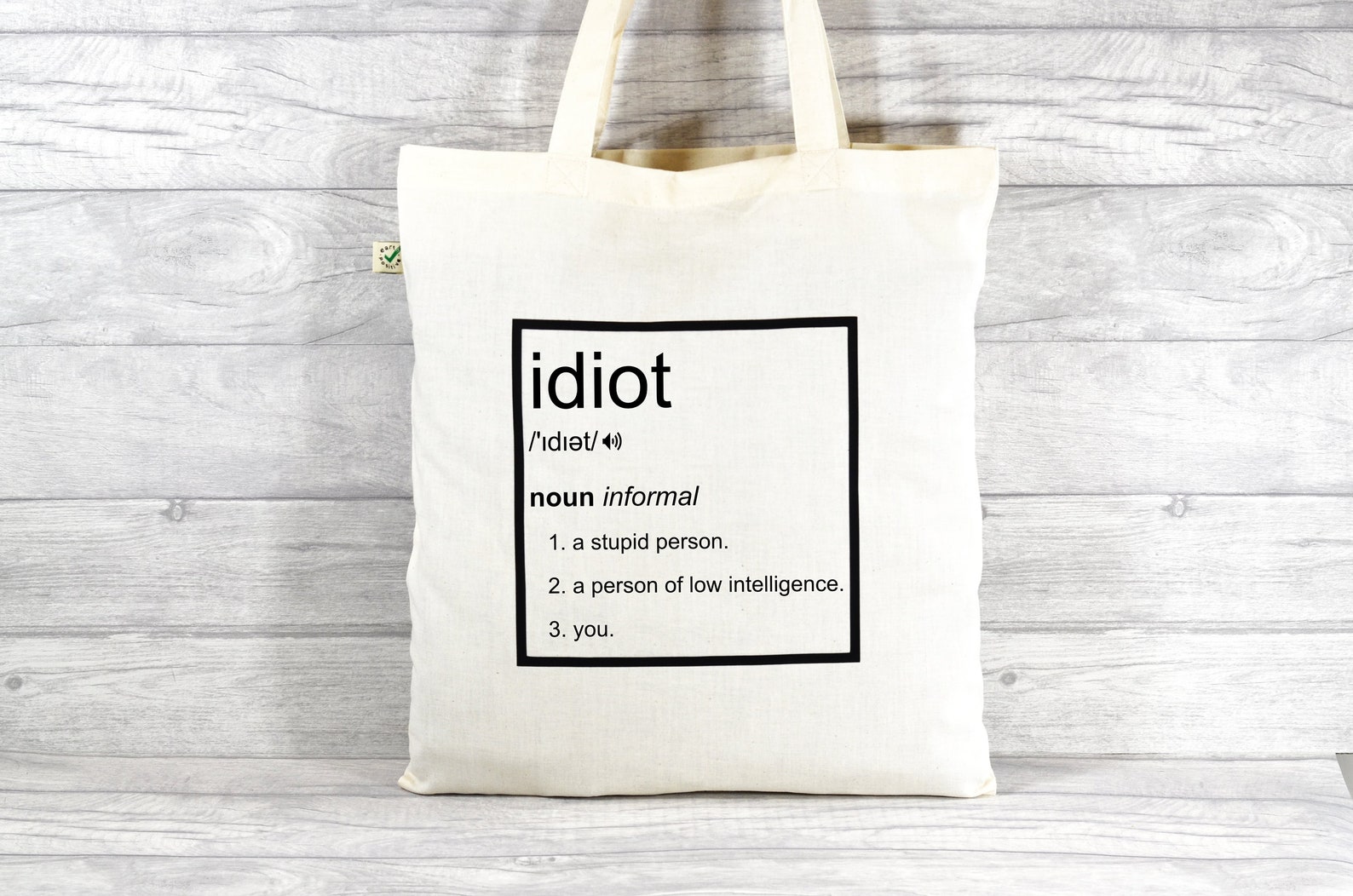 Idiot Dictionary Definition Organic Cotton Tote Bag Black or Etsy