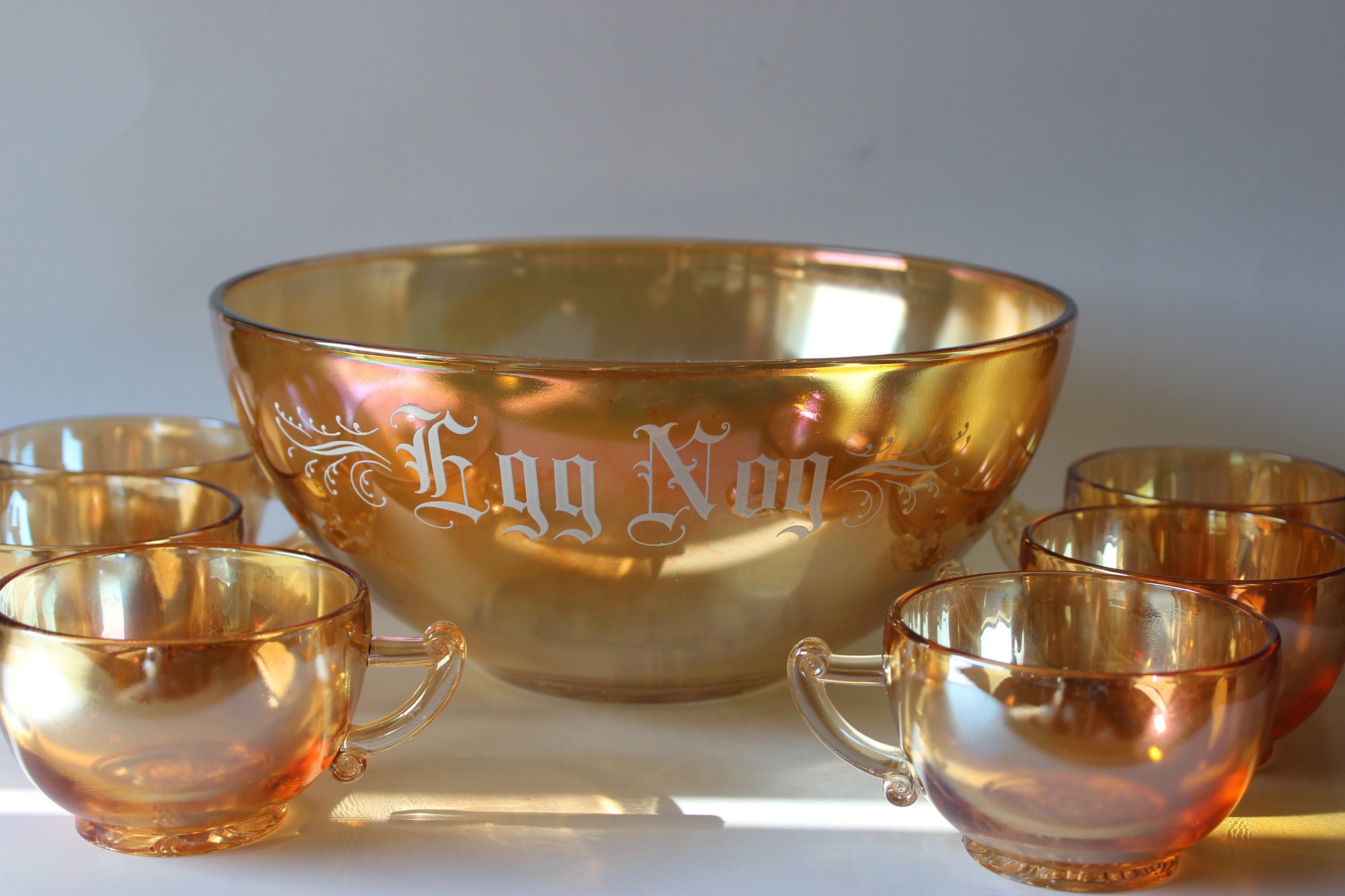 Egg Nog Punch Bowl Set Glass Co Carnival Glass Eggnog Bowl agrohort.ipb.ac.id
