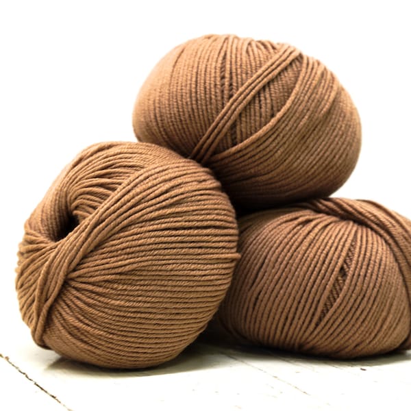 Teddy brown PRO LANA merino wool yarn 100% - 50g./1,75 oz - soft wool thread for kid's, women's, men's hand knitting hats, scarves, sweaters