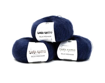 Dunkelblaues Kid Mohair Seide Lace Garn - Lana Gatto 25g