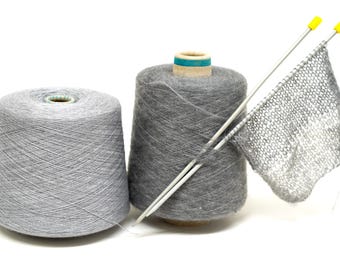 Luxury Grey Mohair Silk Yarn | Lana GATTO Harmony Merino Wool | Luxury Lace Weight | Knitting & Crochet | 100g / 3.5oz | two yarn set