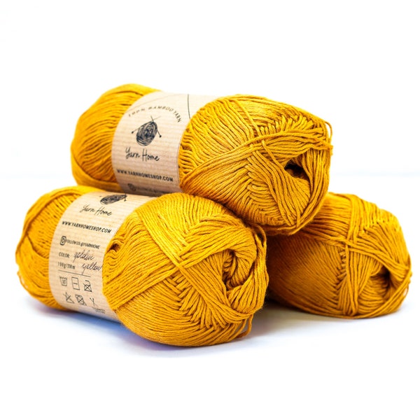 Goden yellow 100% bamboo yarn 100g/3,5oz. for soft  baby garments, cooling fine yarns for knitting cool clothes next to the body, crocheting