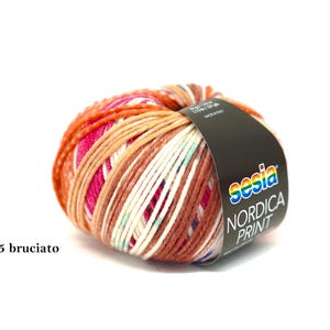 SESIA Nordica Print merino wool yarn for knitting fun children&#39;s clothes, soft blue, rose, denim, brownish, bricks yarns create patterns 50g