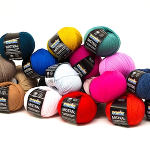 Lana vergine SESIA Mistral in 23 colori brillanti 50g/175m, filato per maglieria a mano per abbigliamento bambini e adulti, lana morbida irrestringibile dall'Italia
