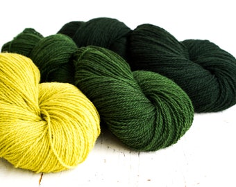 Neon green, forest green, dark green wool - 300g./10.58 oz. - New Zealand fingering yarn for weaving, crothet plaid, knitting blanket, socks