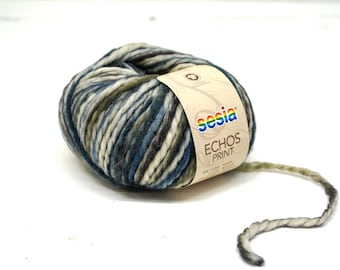 Stile tinto a mano grigio-blu Lana 70% Alpaca 30 Filato: Maglia voluminosa 50 g/50 m