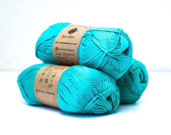 Turquoise blue 100% bamboo yarn 100g/3,5oz. for soft  baby garments, cooling fine yarns for knitting cool clothes next to the body, crochet