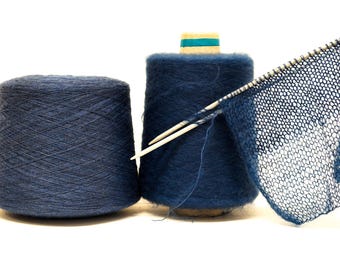 Emerald Blue Italian Luxury Yarn | Mohair Silk and Merino wool set | Lace Weight Yarn for Knitting & Crochet | price for 100g / 3.5oz