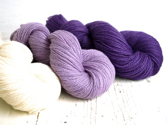 Purple, Lilac, White Wool Yarn for Knitting, Hook Crochet, Plaid