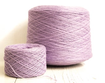 Lilac wool yarn in cone 0,9kg/31.7oz - Fingering wool fiber - 100% wool yarn for weaving plaids, socks knitting - Dyed wool color 250