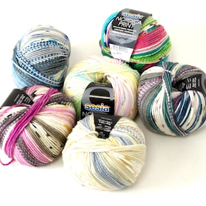 Filato di lana merino SESIA Nordica Print per lavorare a maglia divertenti vestiti per bambini, blu tenue, rosa, denim, marrone, mattoni, filati creano motivi 50g
