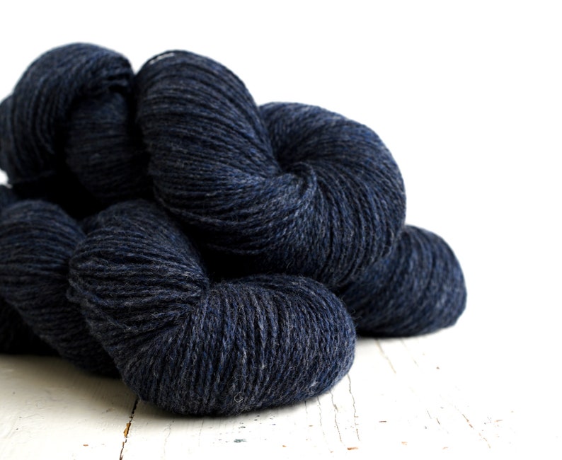 Denim blue wool yarn 100g./3,50 oz. New Zealand wool for hand or machine knitting, weaving plaids, cardigans, knitter gift 470 Color image 1