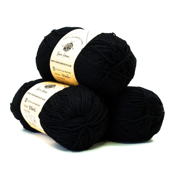 Black bamboo yarn - 100 g. /330m. - 100 % bamboo yarn - Soft cool yarns - Handcraft black bamboo yarn - Black thread for summer fine blouse