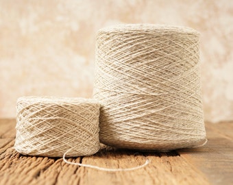 Sand-white melange wool in cone 0,9kg/31.7oz - Fingering wool fiber - 100% wool yarn for weaving plaids, socks knitting - Natural color 280