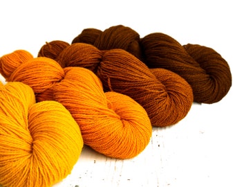 Saffron, pumpkin, cinnamon, caramel color wool yarn - 400g./14.1oz. - New Zealand fingering wool - for handknitting, weaving, making plaids