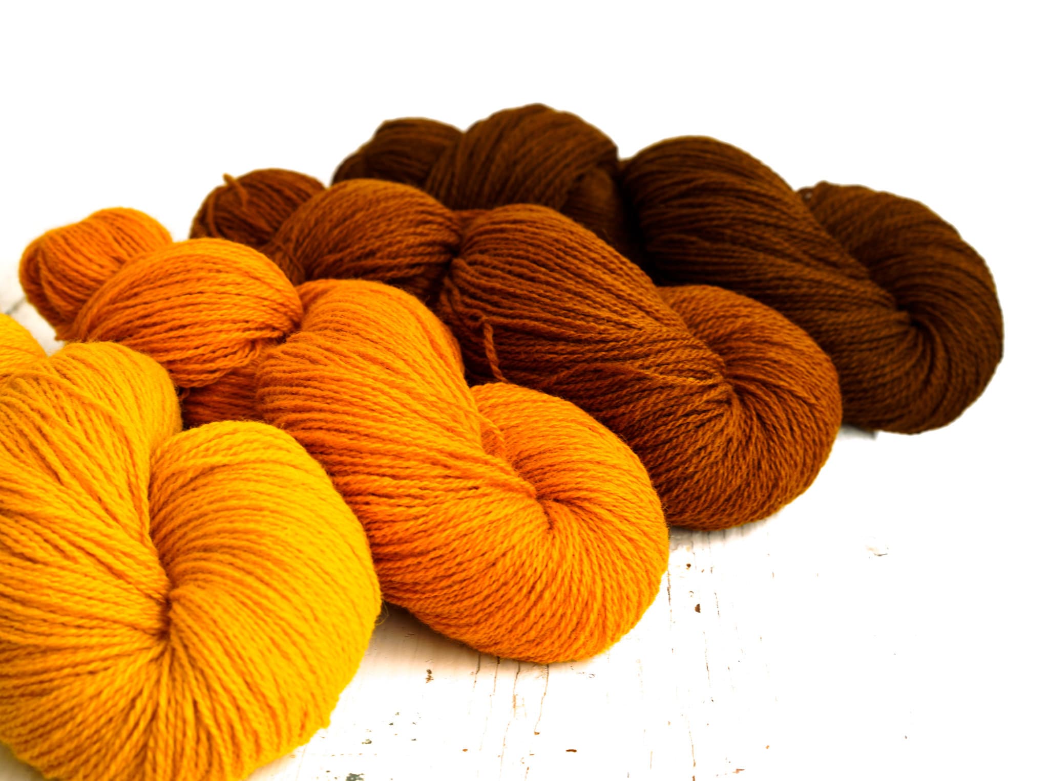 Saffron, Pumpkin, Cinnamon, Caramel Color Wool Yarn - 400g