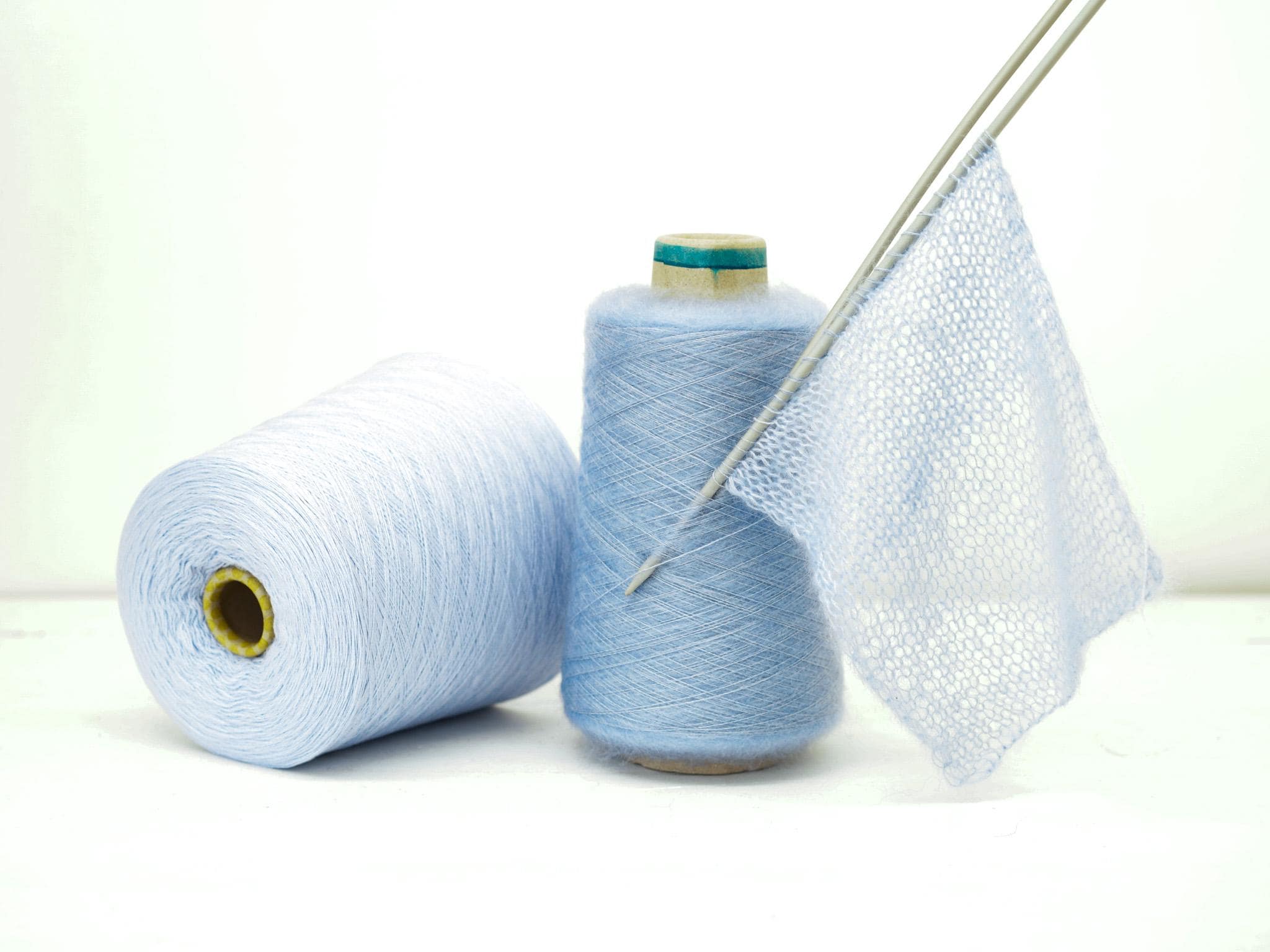Sky Blue Italian Mohair 70% Silk 30 Yarn | Lana GATTO Harmony Merino wool | Luxury Lace | Knitting, Crochet | 100g / 3.5oz | two yarn set