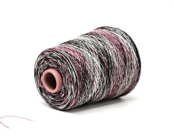 Burgunderfarbenes Wollgarn, schwarz-weiße Sprenkel, feines Strickgarn (100 g)