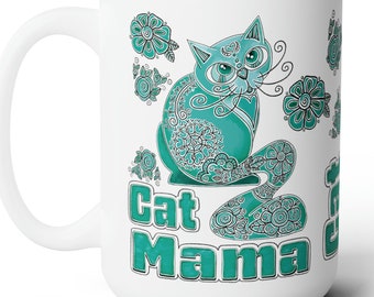 Cat Mama Mug | Cat Mama Mother's Day Mug | Cat Lover Coffee Mug | Mother's Day Gift for Cat Mom | Boho Cat Mama Coffee Mug | Cat Mom Mug