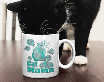 Cat Mama Mug | Cat Mama Mother's Day Mug | Cat Lover Coffee Mug | Mother's Day Gift for Cat Mom | Boho Cat Mama Coffee Mug | Cat Mom Mug