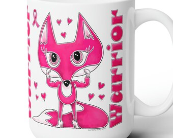 Breast Cancer Warrior Mug | Cancer Warrior Mug | Fighting Breast Cancer Mug | Pink Ribbon Breast Cancer Awareness Fox | Pink Awareness Fox