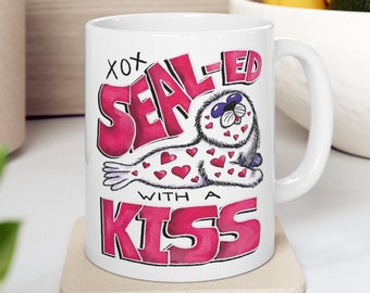 Sealed with a Kiss Valentine Mug | Baby Seal with Hearts for Valentine's Day | Gift for Baby Animal Lovers