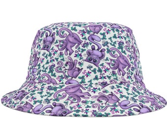 Purple Cats and Fairies Bucket Hat | Crazy Cat Lady Sun Hat | Cartoon Cat Butts and Funny Fairies Hat