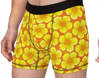 Big Yellow Flowers Boxer Briefs | Fun Yellow Flowers Underwear | Big Yellow and Orange Flora Print Boxer Briefs | Flower Power