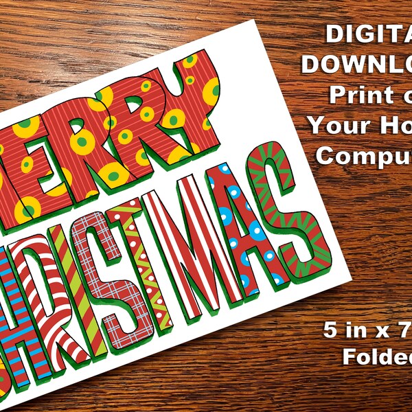 Printable Merry Christmas Card | Cheerful Christmas Printable Card | Funky Christmas Card