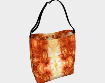 Boho Burnt Orange Flowers Tote  | Hippie Tote Bag | Medicine Woman Bag