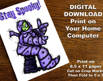 Stay Spooky Mummy Printable Halloween Card | Halloween Mummy Card |