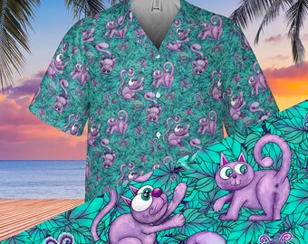 Cats and Fairies Hawaiian Shirts | Fairy Lovers Funny Gift | Fun Gift for Cat Lovers