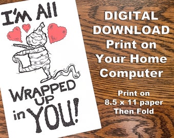 Mummy Digital Greeting Card | All Wrapped Up In You Printable Love Card | Halloween Card for Lover