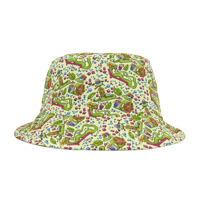 Snakes on Vacation - a fishing hat full of funny snakes vacationing the beach with cocktails.