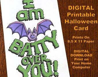 Batty Over You Digital Greeting Card | Printable Halloween Love Card | Halloween Card for Lover