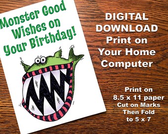 Monster Birthday Printable Card | Halloween Birthday Card for Monster Lovers