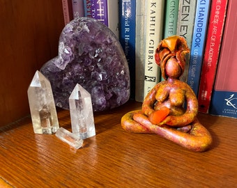 Crystal Holder Figure | Goddess Figure with Carnelion Wand | Doula Gift, Crystal Display