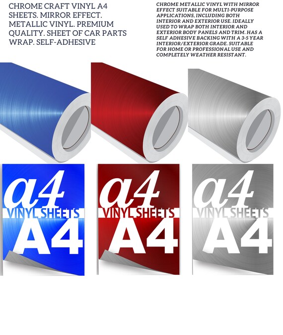 Set of 5 x A4 Sheets x Coloured Chrome Mirrored Self Adhesive Sign Vinyl  Crafts 