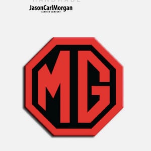 May include: Red octagon-shaped logo with the letters MG in black.