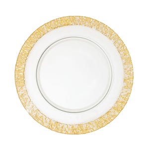 Plato cargador de vidrio de calidad con borde de veta de madera, plato de servicio de 13 pulgadas para fiestas, cenas, bodas, quinceañeras y eventos, acabado brillante