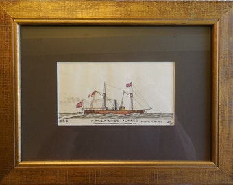 Oil Painting of the H.M.S. Prince Alfred painted by German Artist Heyl  1953
