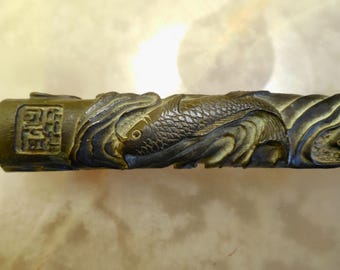 Highly Decorated Vintage Japanese Calligraphy Paper Weight Bunchin measuring 10.5" long