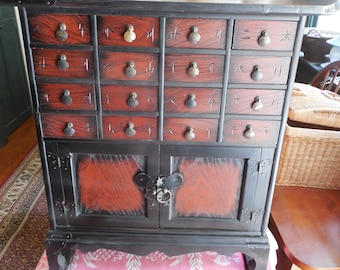Vintage Mid-Century Chinese Apothecary/Spice Cabinet 16 - drawer herb chest medicine cabinet