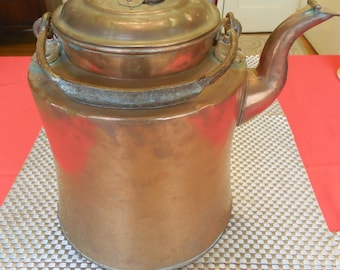 Large Early Antique Copper Kettle measuring 11.5" tall x 10.5" wide