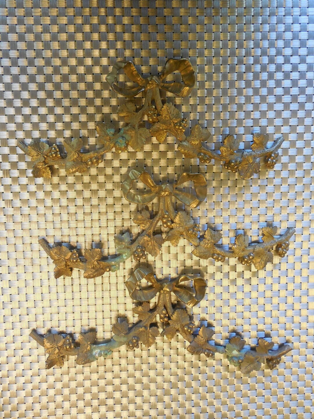 Cast Ribbon Set of 3 Antique Cast Brass Ribbon Bows and Grape Vines Accents 9 1/2 ...