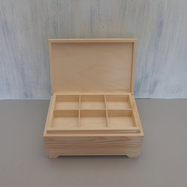 Natural Wooden Sewing Craft Storage Box with lift out  compartment tray